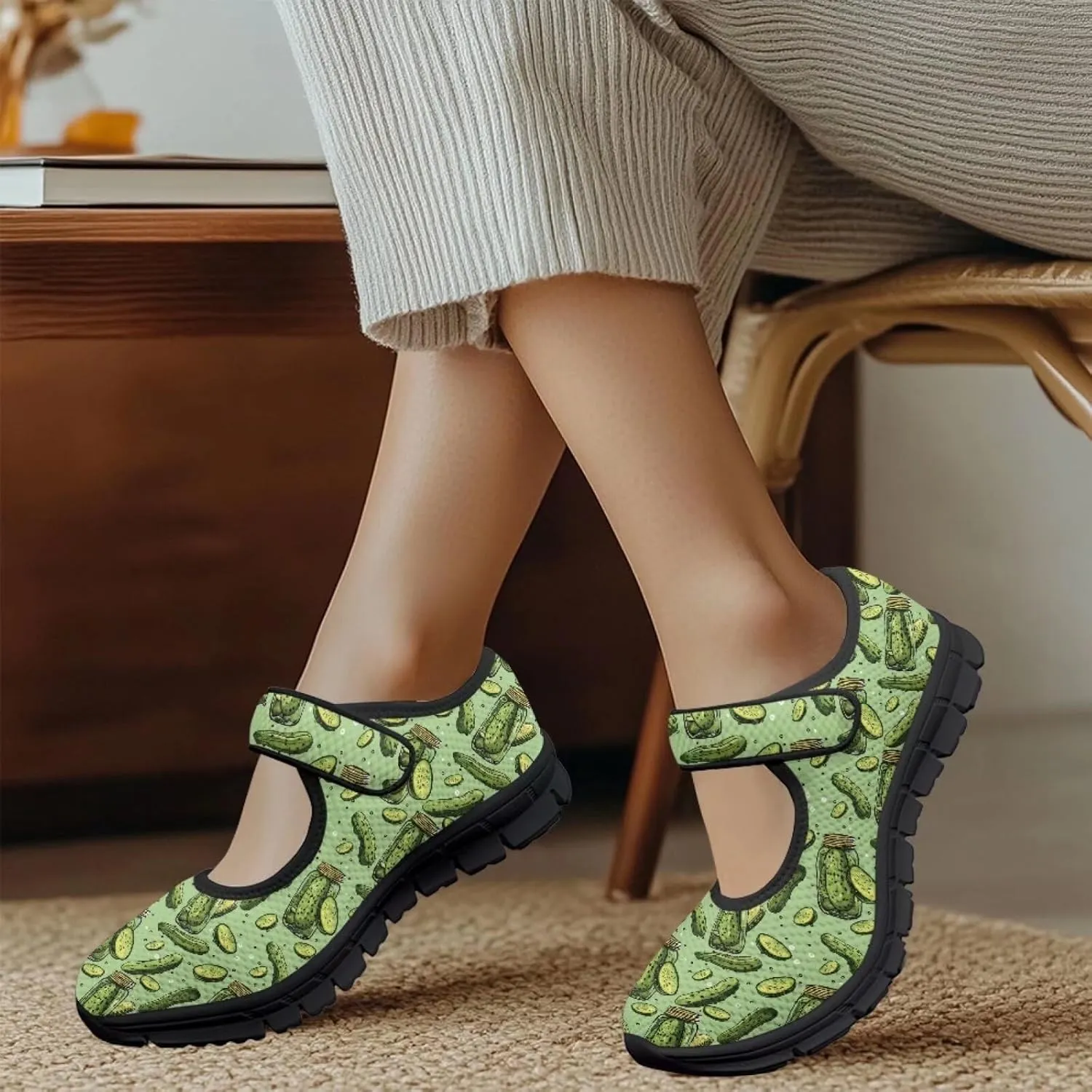 Womens Mary Jane Sneakers Breathable Mesh Casual Shoes Lightweight Non Slip Comfort Flats for Walking Tennis