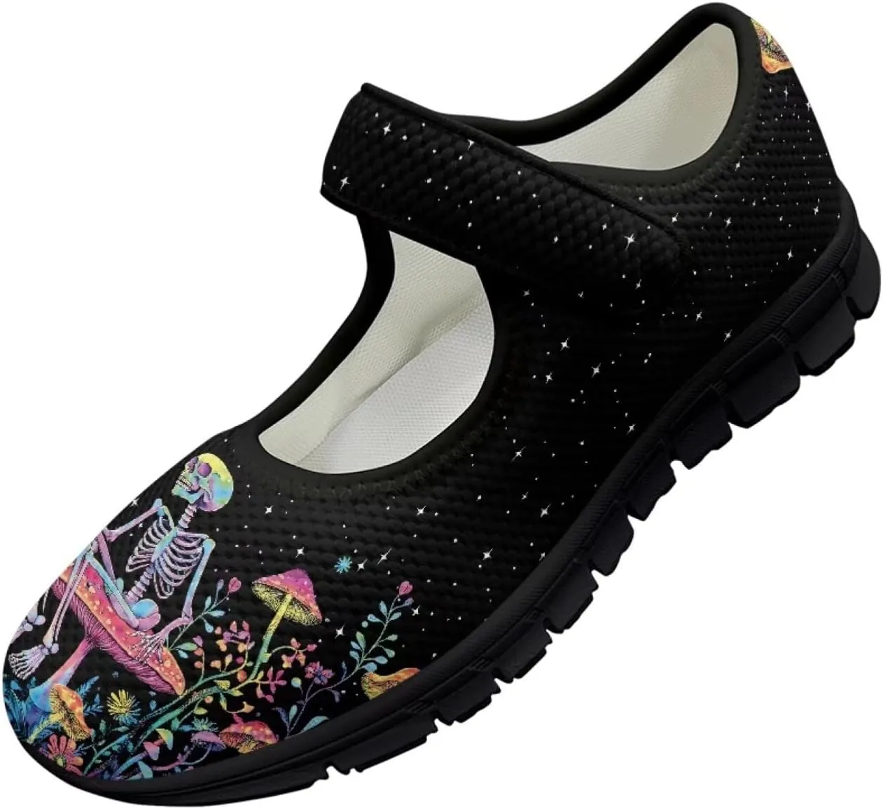 Womens Mushroom Print Mary Jane Flats Breathable Casual Shoes Lightweight Non Slip Fashion Walking Sneakers