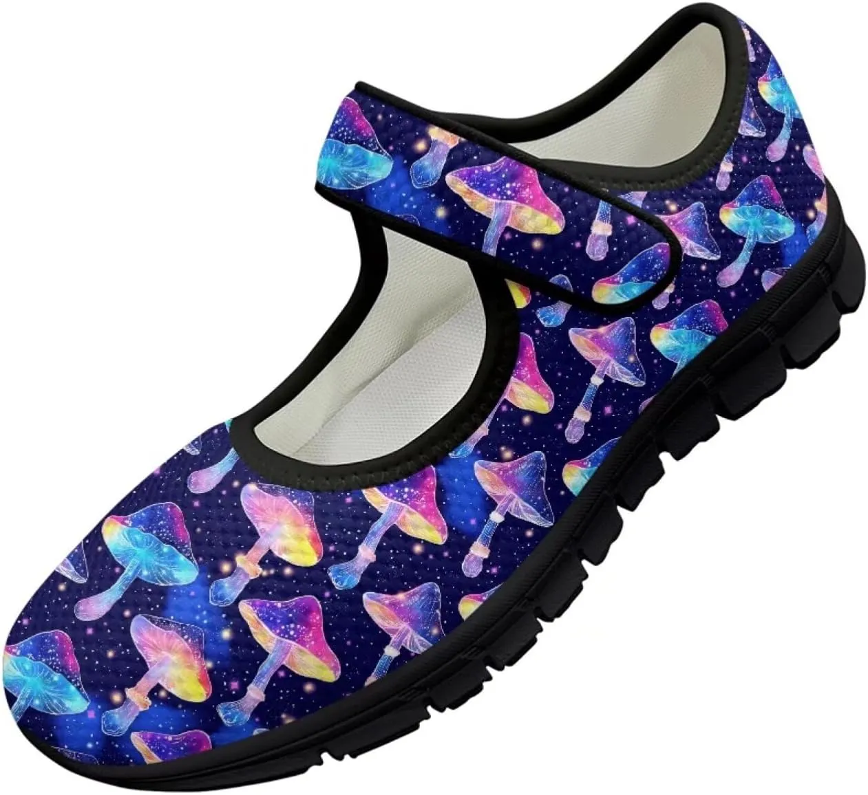 Womens Mushroom Print Mary Jane Flats Breathable Casual Shoes Lightweight Non Slip Fashion Walking Sneakers