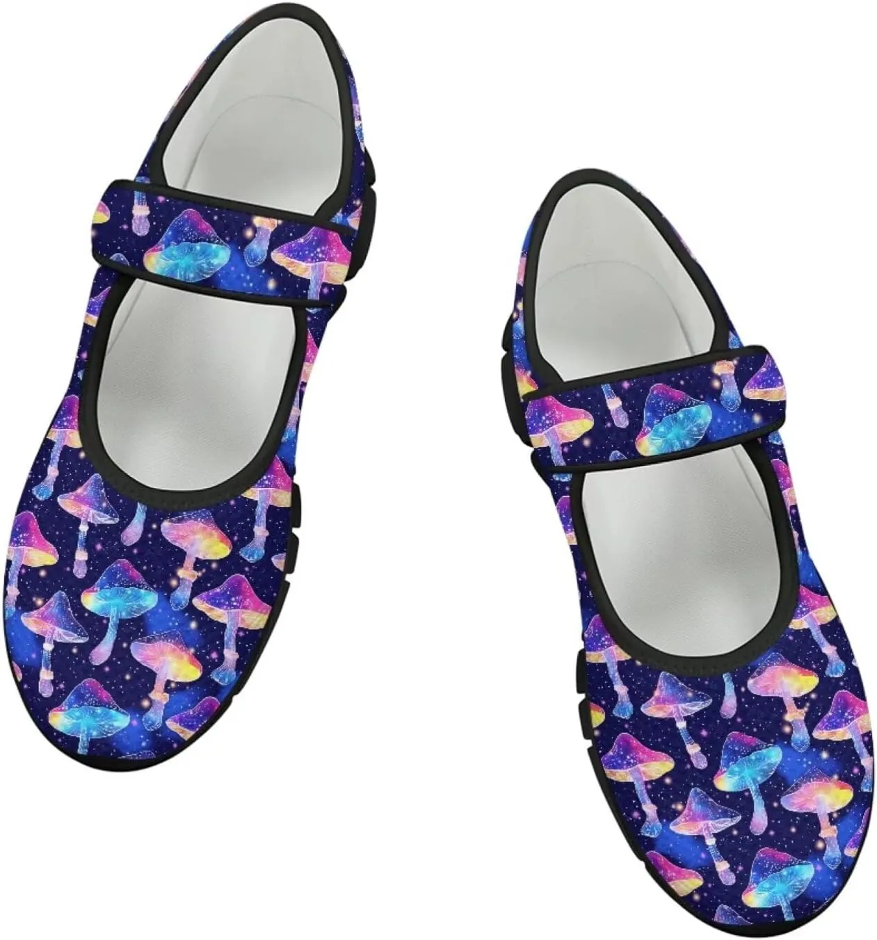 Womens Mushroom Print Mary Jane Flats Breathable Casual Shoes Lightweight Non Slip Fashion Walking Sneakers