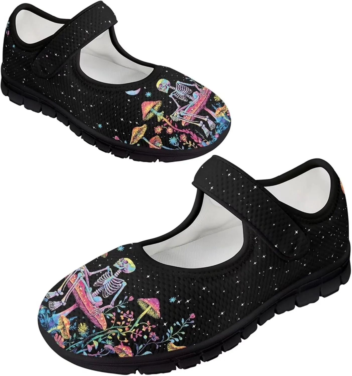 Womens Mushroom Print Mary Jane Flats Breathable Casual Shoes Lightweight Non Slip Fashion Walking Sneakers