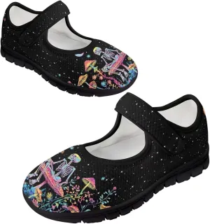 Womens Mushroom Print Mary Jane Flats Breathable Casual Shoes Lightweight Non Slip Fashion Walking Sneakers