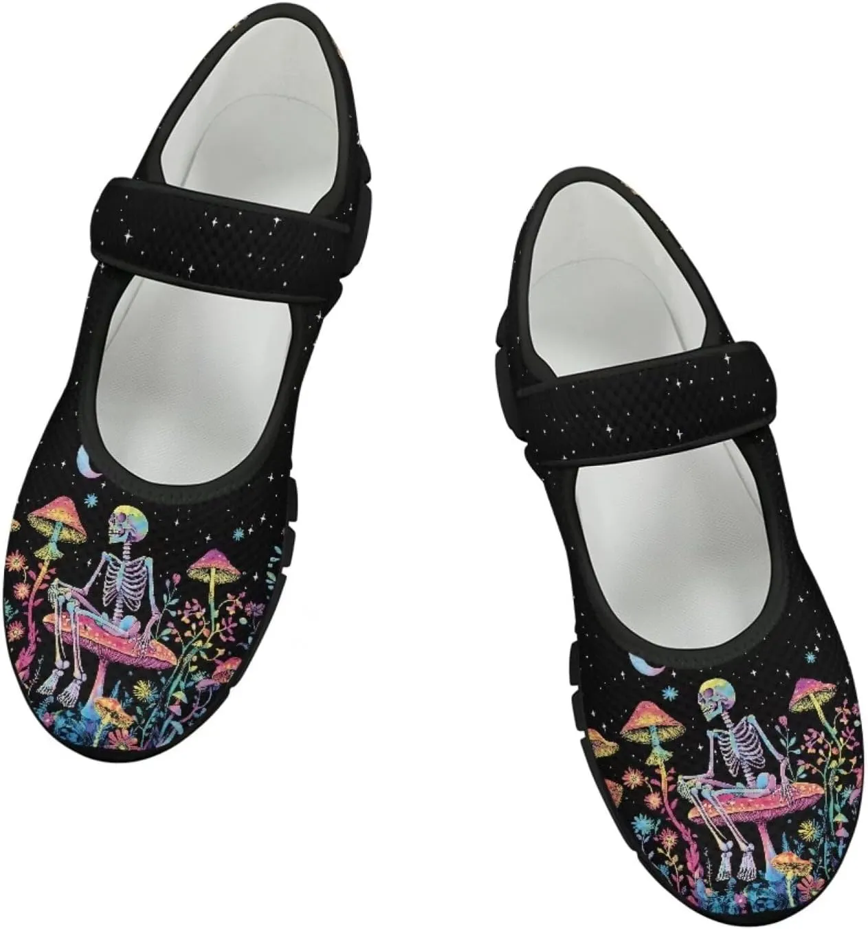 Womens Mushroom Print Mary Jane Flats Breathable Casual Shoes Lightweight Non Slip Fashion Walking Sneakers