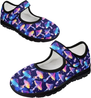 Womens Mushroom Print Mary Jane Flats Breathable Casual Shoes Lightweight Non Slip Fashion Walking Sneakers
