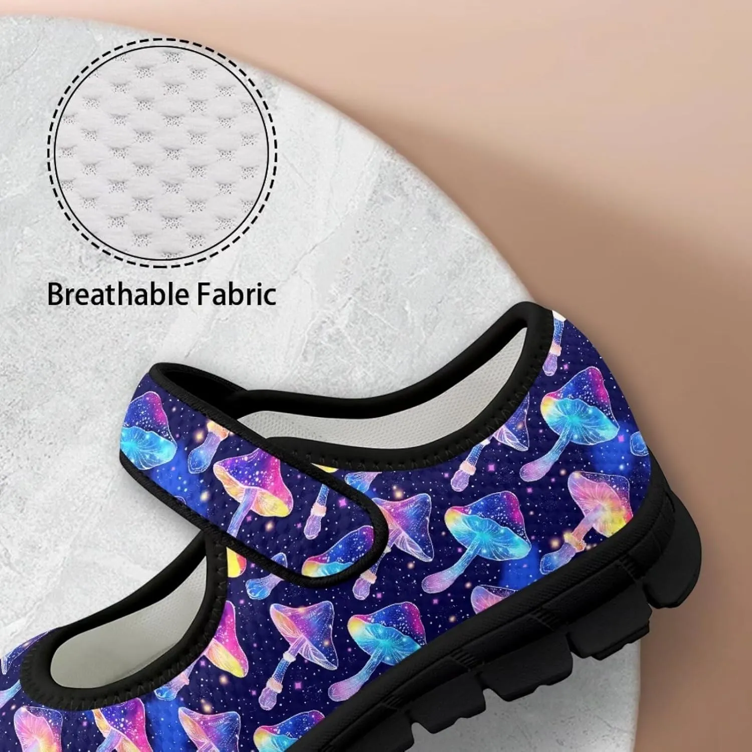 Womens Mushroom Print Mary Jane Flats Breathable Casual Shoes Lightweight Non Slip Fashion Walking Sneakers