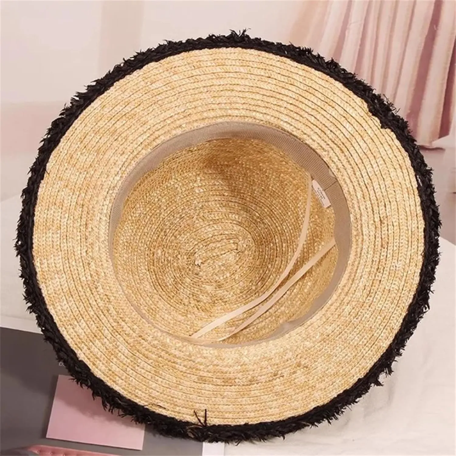 Women's Rhinestones Flat Top Straw Hat Summer Seaside Vacation Beach Hat