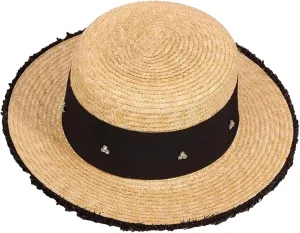 Women's Rhinestones Flat Top Straw Hat Summer Seaside Vacation Beach Hat