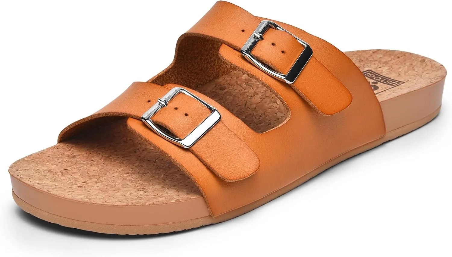Womens Sandals Arch Support Beach Slides for Women Orthotic Summer Causal Cork Footbed Adjustable Lightweight Comfortable Slip on Cushion Cute 2 Strap Flat sandalias de mujer