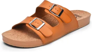Womens Sandals Arch Support Beach Slides for Women Orthotic Summer Causal Cork Footbed Adjustable Lightweight Comfortable Slip on Cushion Cute 2 Strap Flat sandalias de mujer