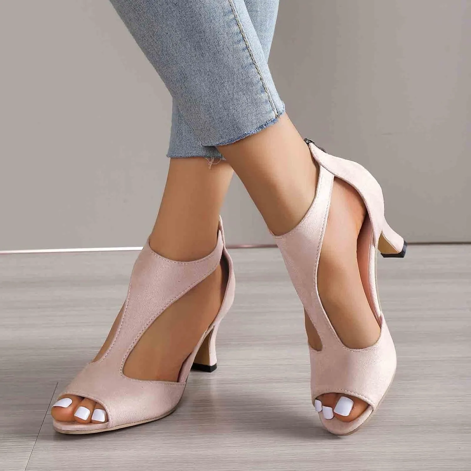 Womens Sandals Comfortable High Heels Dressy Sandals with Ankle Strap Back Zipper