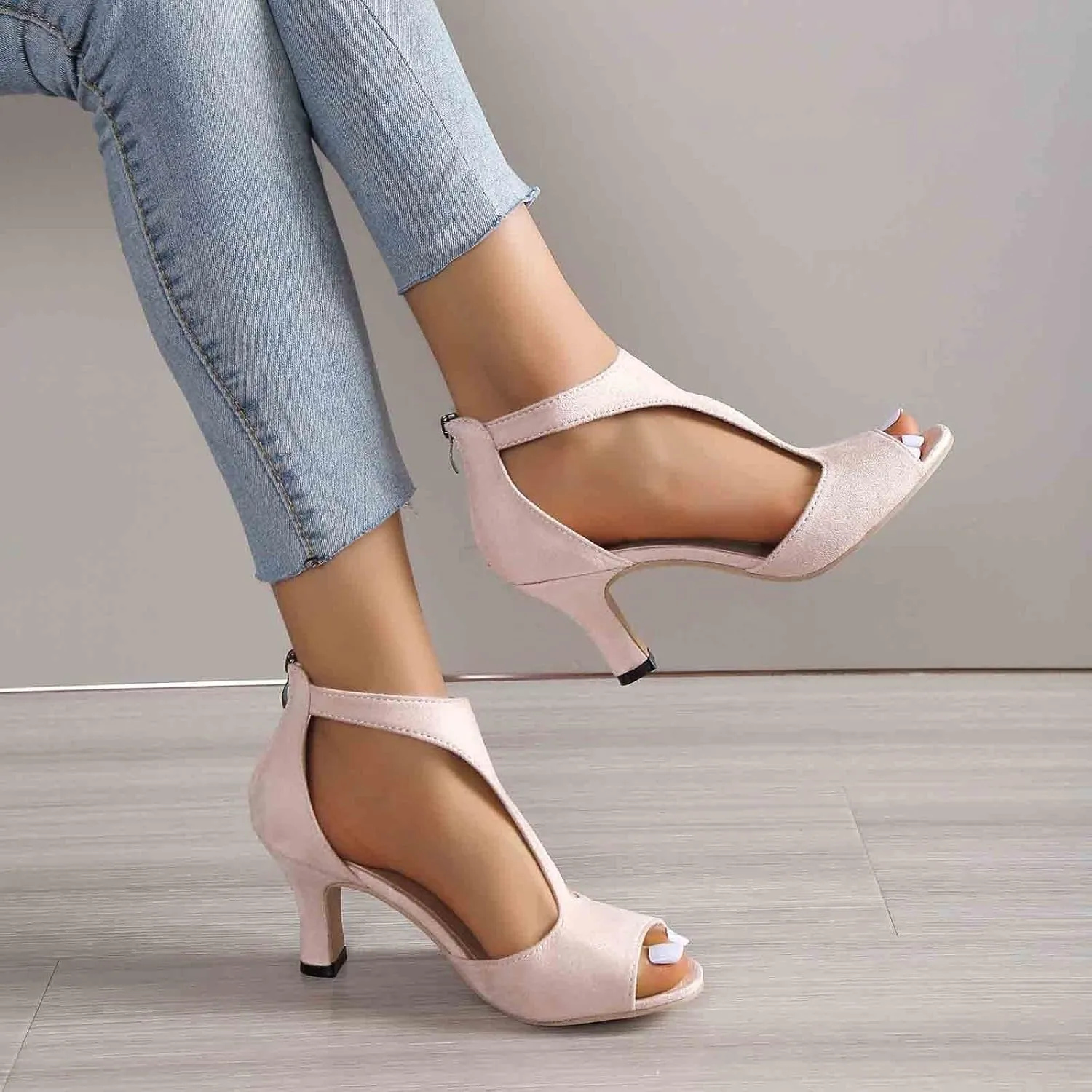 Womens Sandals Comfortable High Heels Dressy Sandals with Ankle Strap Back Zipper