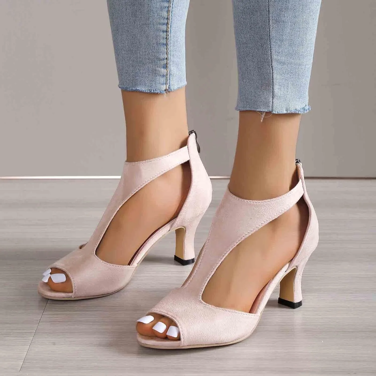 Womens Sandals Comfortable High Heels Dressy Sandals with Ankle Strap Back Zipper