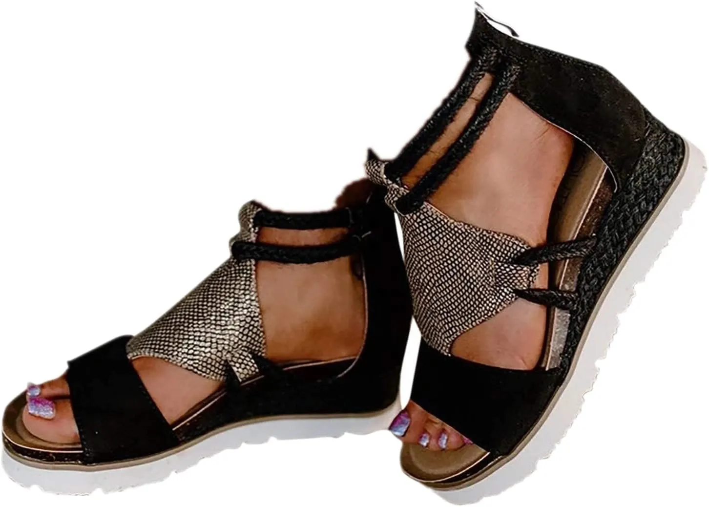 Womens Sandals Summer Dressy Comfortable Bohemia Rhinestone Wedge Sandals for Women Slide Slip On Beach Sandals
