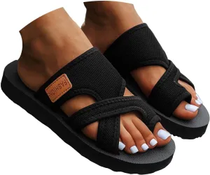 Womens Slide Sandals with Arch Support Adjustable Orthopedic Flip Flops Walking Summer Shoes Summer Casual Mesh Flats Slippers Breathable Comfortable