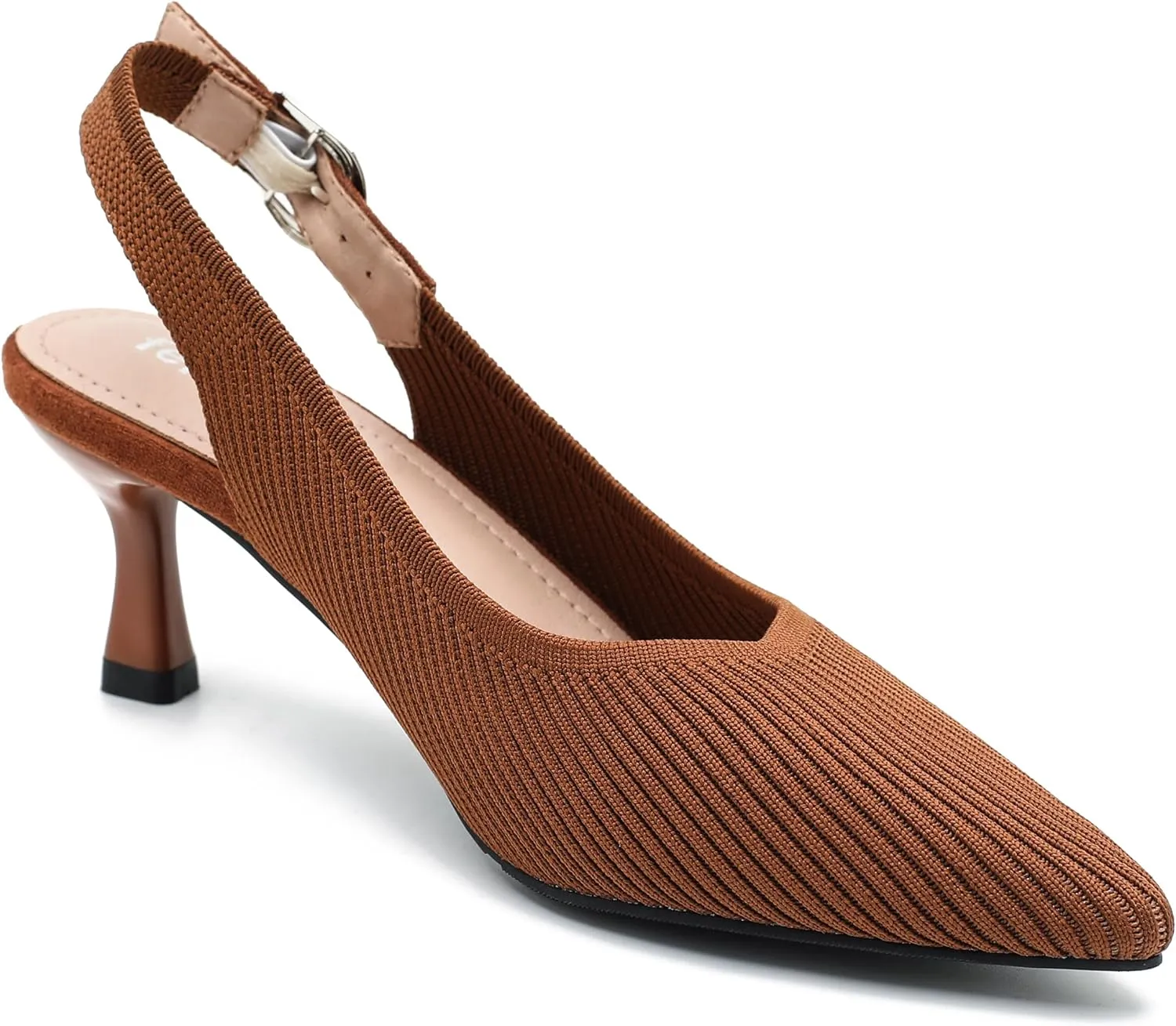 Women's Slingback Kitten Heels Pointed Toe Knit Pumps Slip On Dress Shoes