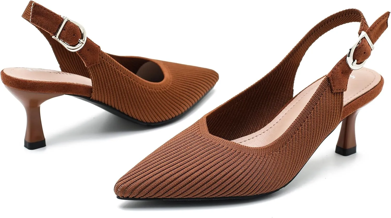 Women's Slingback Kitten Heels Pointed Toe Knit Pumps Slip On Dress Shoes