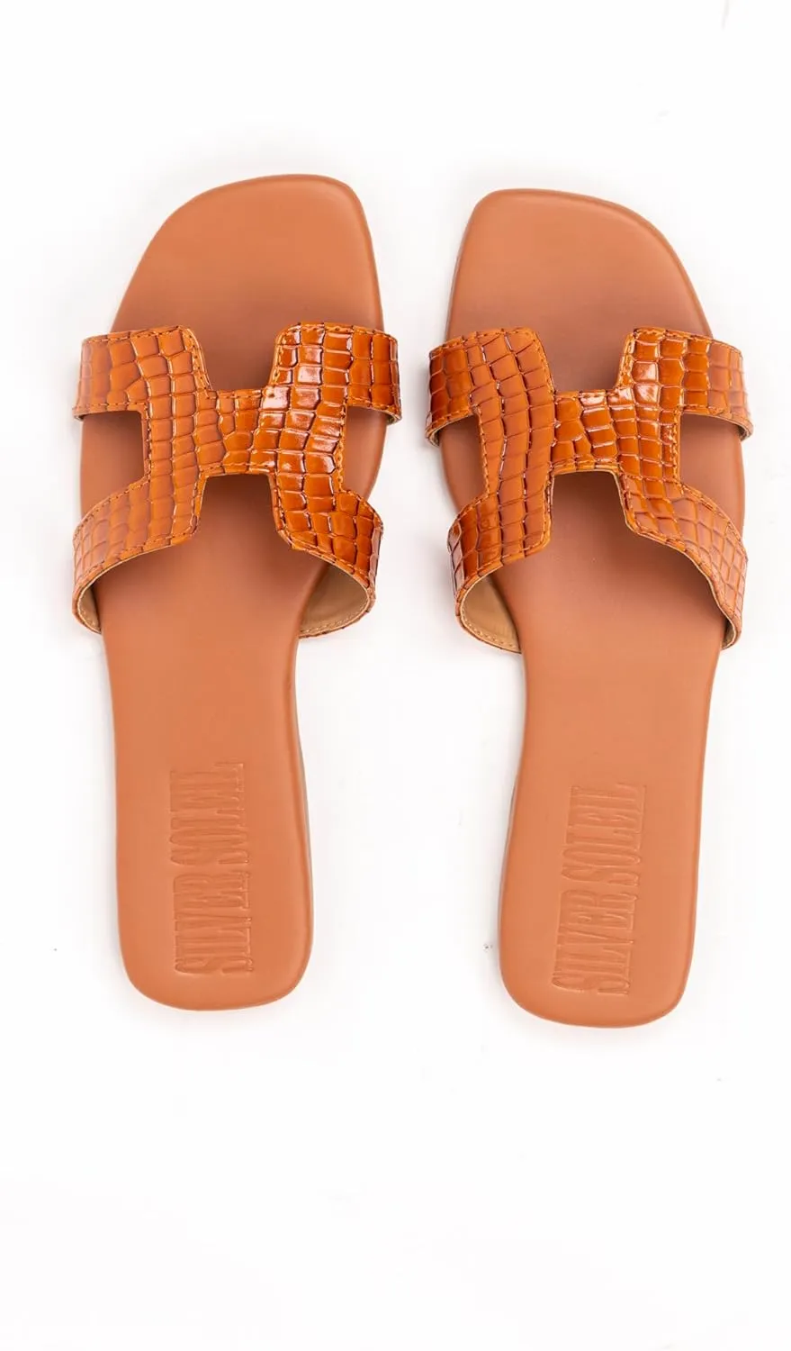 Women's Voyage Flat Slide Sandals - Square Open Toe Slides H-Band Slides for Women Fashionable Slip-On with Soft Leather Slippers for Summer | Comfort Walking with Beach Shoes