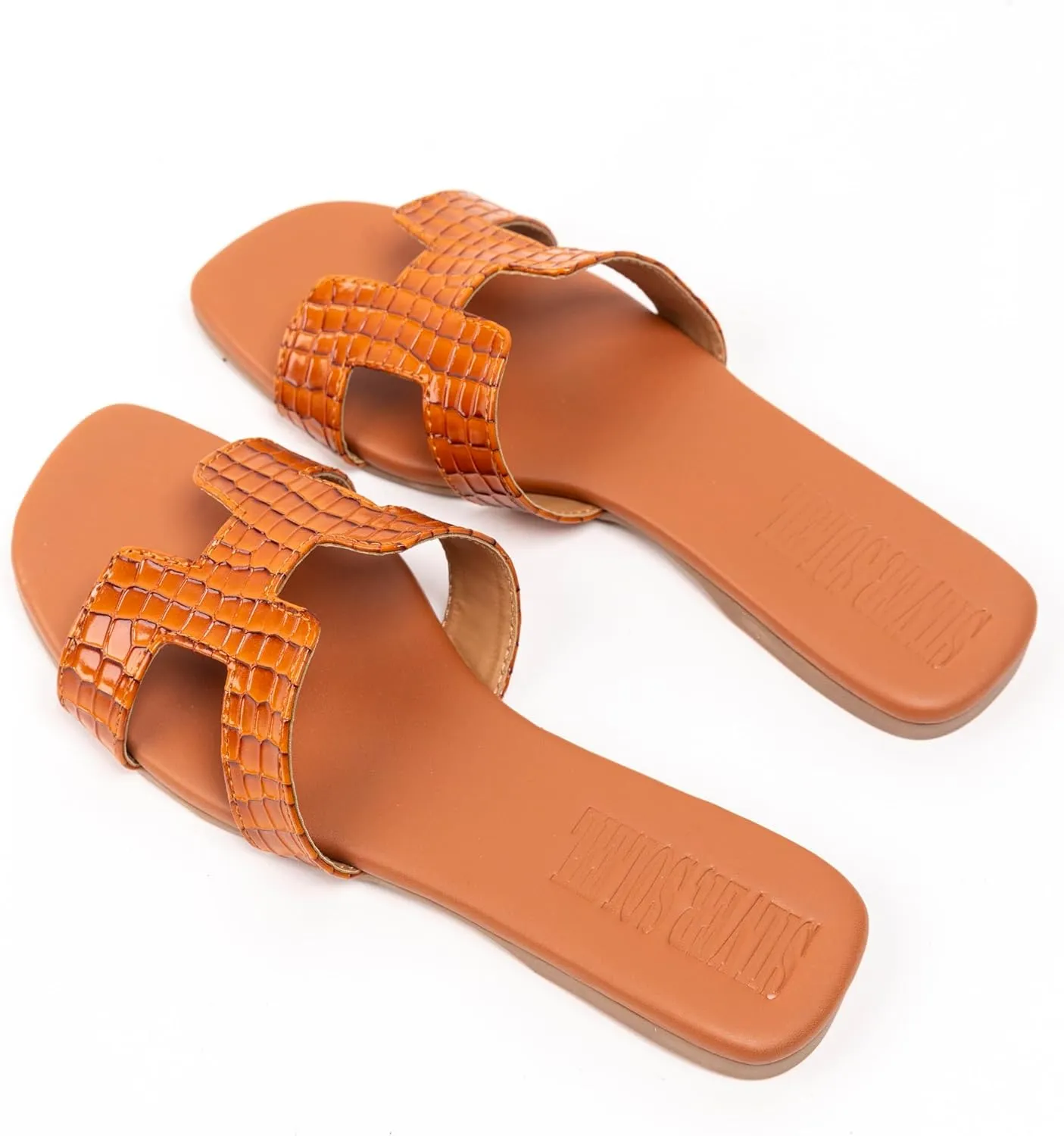 Women's Voyage Flat Slide Sandals - Square Open Toe Slides H-Band Slides for Women Fashionable Slip-On with Soft Leather Slippers for Summer | Comfort Walking with Beach Shoes