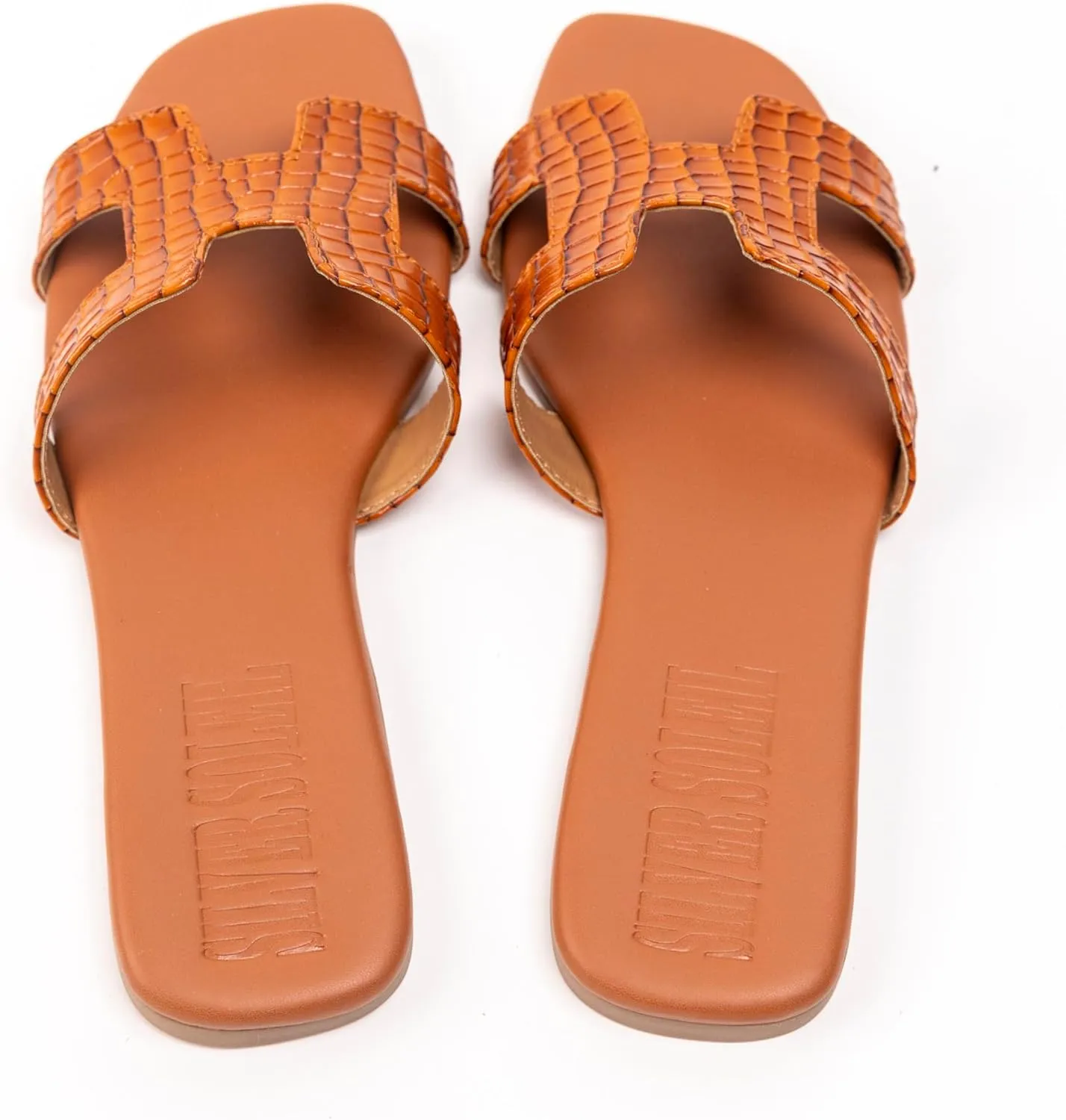 Women's Voyage Flat Slide Sandals - Square Open Toe Slides H-Band Slides for Women Fashionable Slip-On with Soft Leather Slippers for Summer | Comfort Walking with Beach Shoes