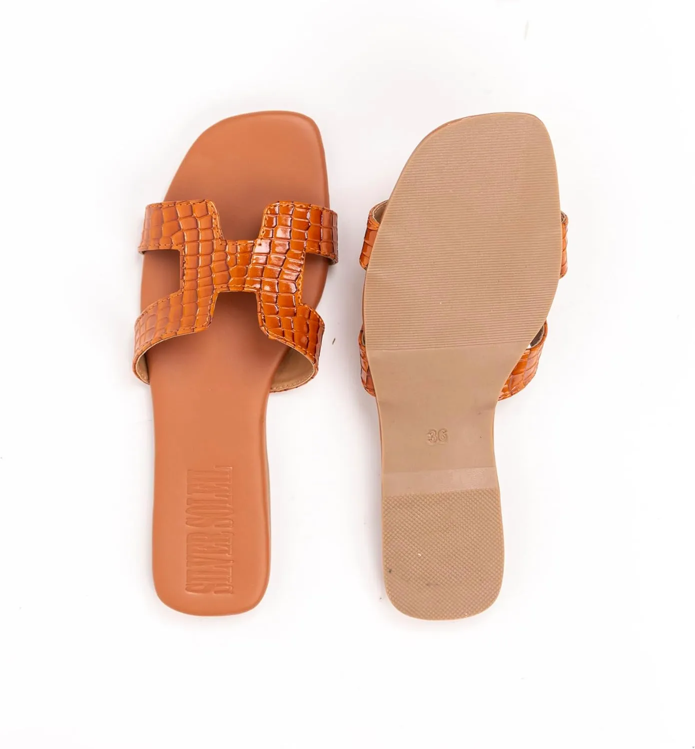 Women's Voyage Flat Slide Sandals - Square Open Toe Slides H-Band Slides for Women Fashionable Slip-On with Soft Leather Slippers for Summer | Comfort Walking with Beach Shoes