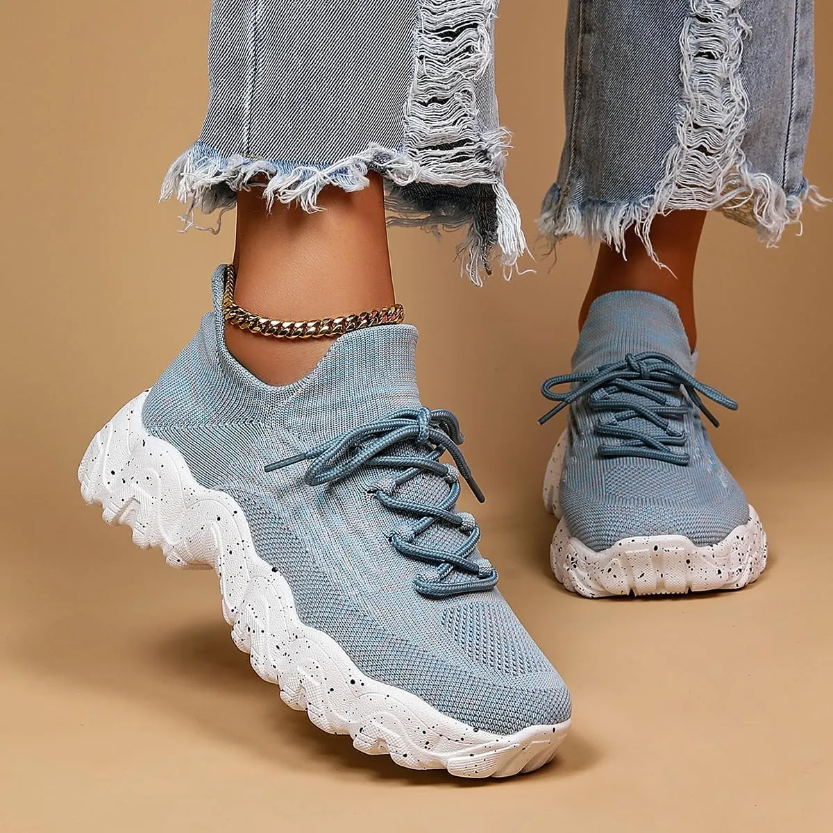 Women's Walking Shoes Slip-On Running Shoes- MD Sole Lightweight Sneakers for Women, Breathable Arch Support Running Gym Shoes
