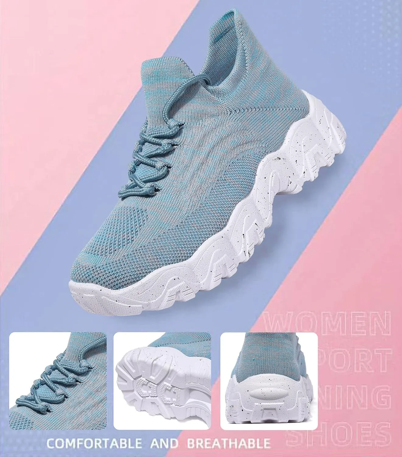 Women's Walking Shoes Slip-On Running Shoes- MD Sole Lightweight Sneakers for Women, Breathable Arch Support Running Gym Shoes