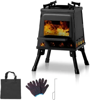 Wood Burning Stove, Portable Camping Wood Burning Stove with Storage Bag and Firewood Hook Folding Wood Stove, for Tent, Cooking, Courtyard, Camping Stove