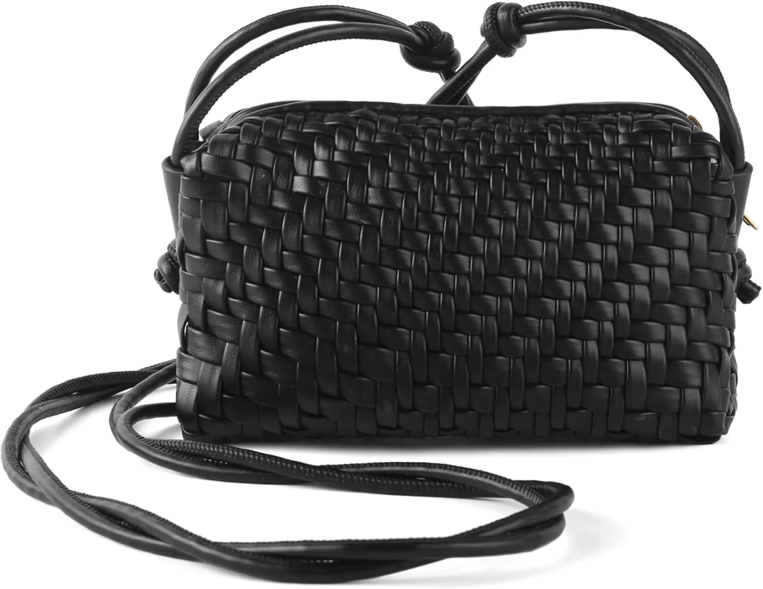 Woven Crossbody Bag Clutch Purse for Women,Small Vegan Leather Handmade Shoulderbag Handbag with Strap,Zipper Closure