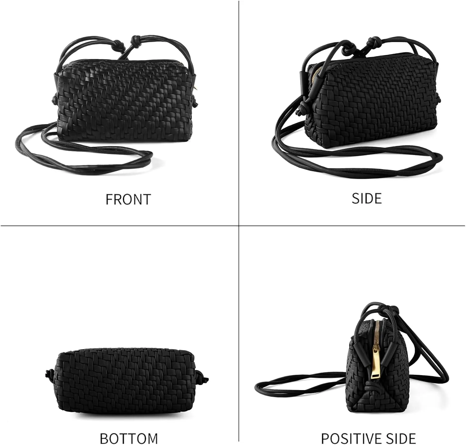 Woven Crossbody Bag Clutch Purse for Women,Small Vegan Leather Handmade Shoulderbag Handbag with Strap,Zipper Closure