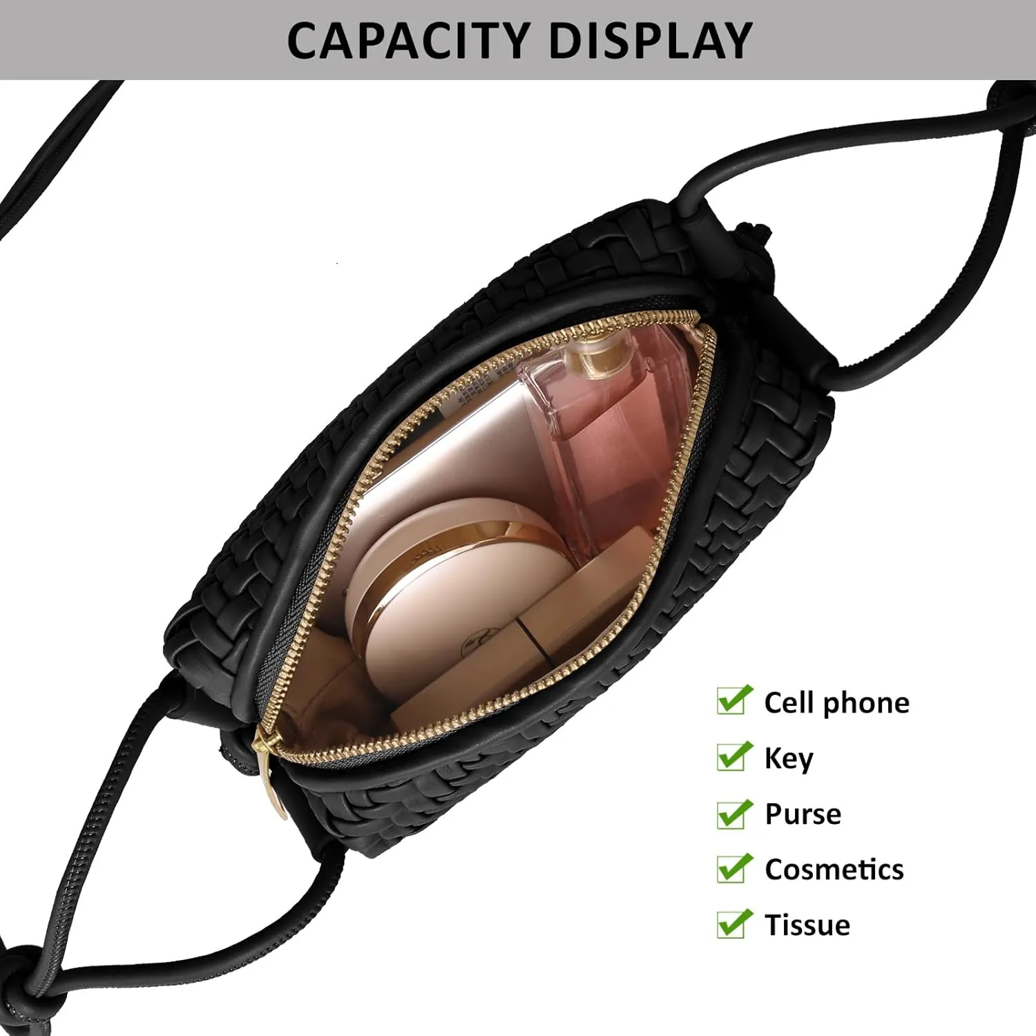 Woven Crossbody Bag Clutch Purse for Women,Small Vegan Leather Handmade Shoulderbag Handbag with Strap,Zipper Closure