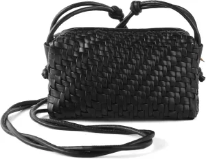 Woven Crossbody Bag Clutch Purse for Women,Small Vegan Leather Handmade Shoulderbag Handbag with Strap,Zipper Closure