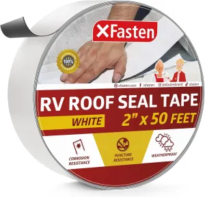XFasten RV Roof Repair Tape White, 2 Inch x 50 Feet, Waterproof Mess-Free Sealant Tape for Camper Roof, RV Rubber Patch, Trailer, Vent, Skylight, and Boat Sealing – Super Strong UV-Resistant Adhesion