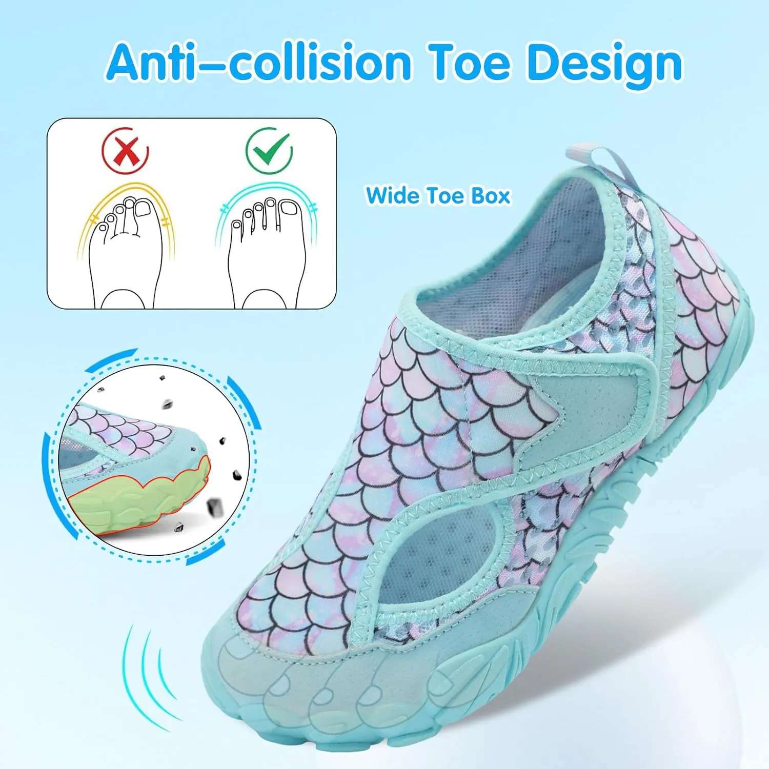 XIHALOOK Water Shoes for Kids Boys Girls Wide Toe Barefoot Quick Dry for Beach Swim Pool Surf Aqua Sports