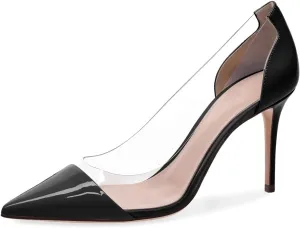 XINIUNIU Clear Heels for Women Transparent Pointed Toe Stiletto Pumps Slip On Closed Toe 4 Inch Bridal Evening Wedding Party Sexy Dress Shoes