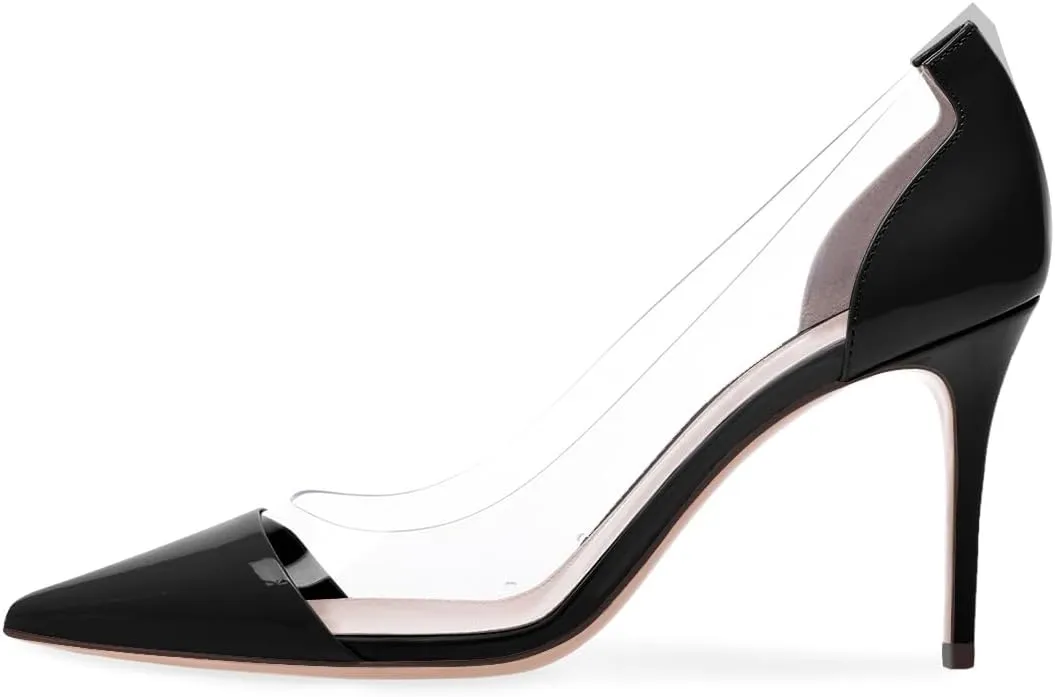 XINIUNIU Clear Heels for Women Transparent Pointed Toe Stiletto Pumps Slip On Closed Toe 4 Inch Bridal Evening Wedding Party Sexy Dress Shoes