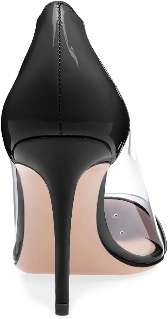 XINIUNIU Clear Heels for Women Transparent Pointed Toe Stiletto Pumps Slip On Closed Toe 4 Inch Bridal Evening Wedding Party Sexy Dress Shoes