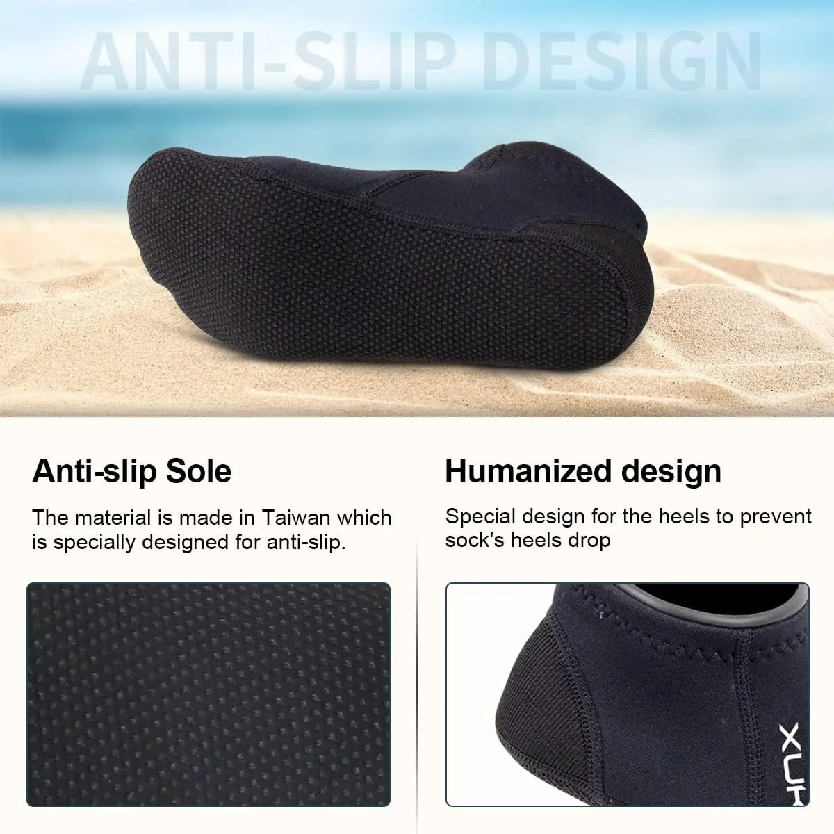 XUKER Neoprene Water Socks 3mm, Sand Proof Beach Volleyball Socks Diving Socks for Outdoor Water Sports
