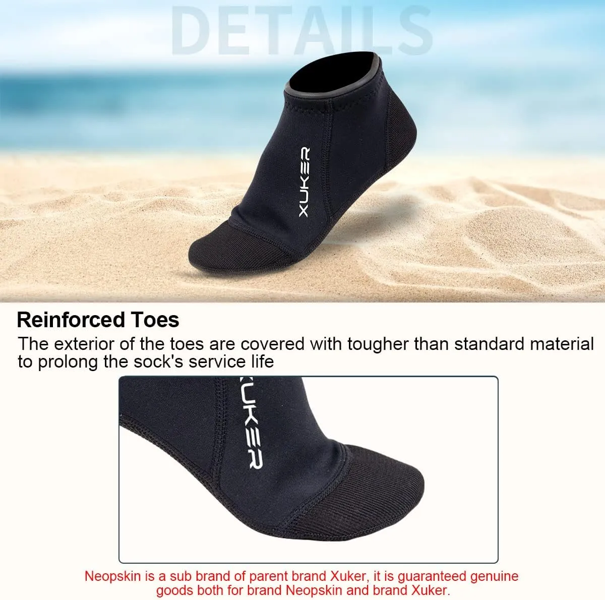 XUKER Neoprene Water Socks 3mm, Sand Proof Beach Volleyball Socks Diving Socks for Outdoor Water Sports