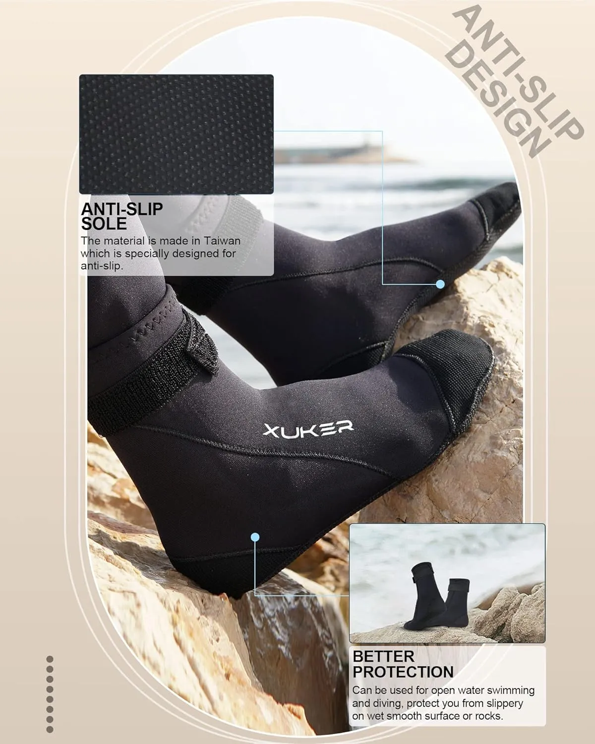 XUKER Neoprene Water Socks 3mm, Sand Proof Beach Volleyball Socks Diving Socks for Outdoor Water Sports