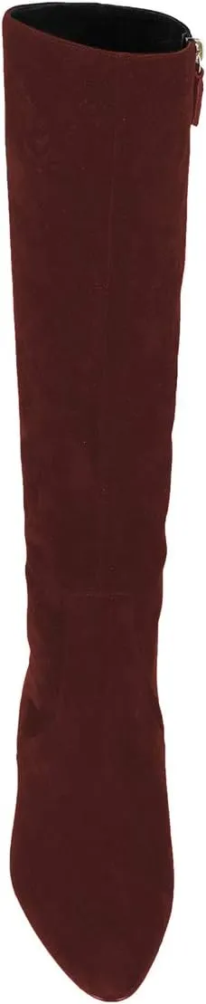 XYD Women Classic Knee High Boots, Rhinestone Heel, Side Zip Up, Almond Toe, Winter Walking Shoes, Wide Calf