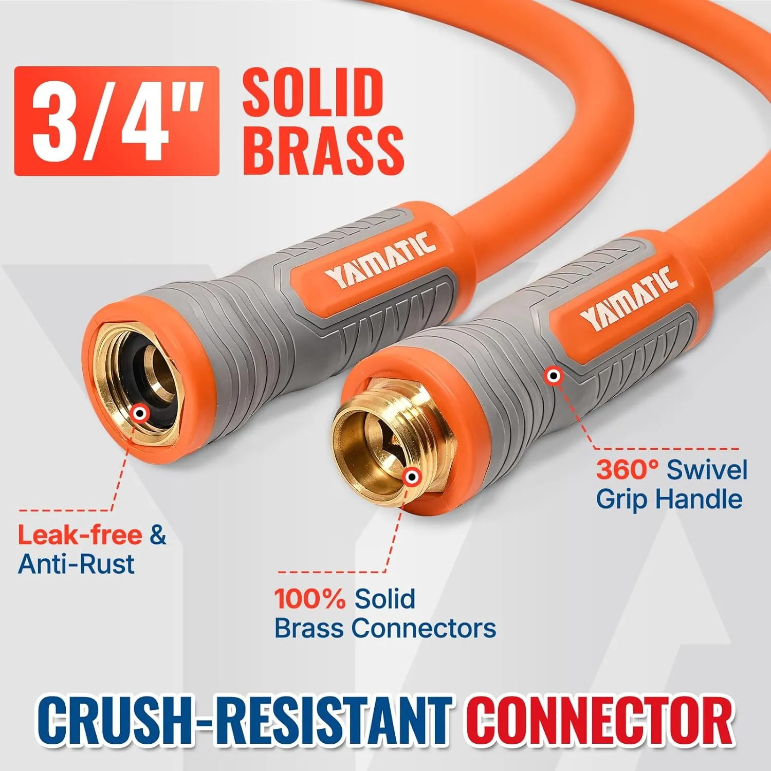 YAMATIC Heavy Duty Garden Hose 5/8 in x 100 ft with Swivel Fitting, Super Flexible Water Hose, All-weather, Lightweight, Burst 600 PSI