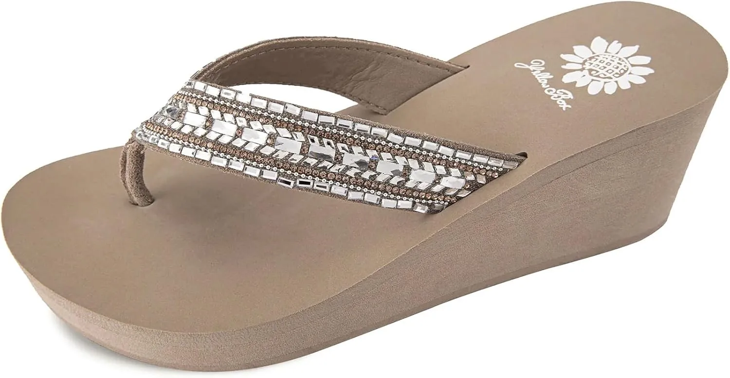 Yellow Box Women's Emmil Wedge Sandal, Round Toe, Medium-High 2.5 Inch Heel, 0.75 Inch Platform Comfortable Flip-Flop