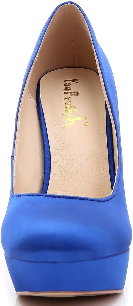 YooPrettyz Women Round Toe Wedding Pumps Platform Satin Stiletto Slip On Evening Heels