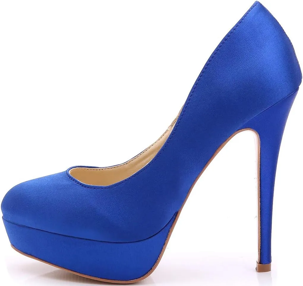 YooPrettyz Women Round Toe Wedding Pumps Platform Satin Stiletto Slip On Evening Heels