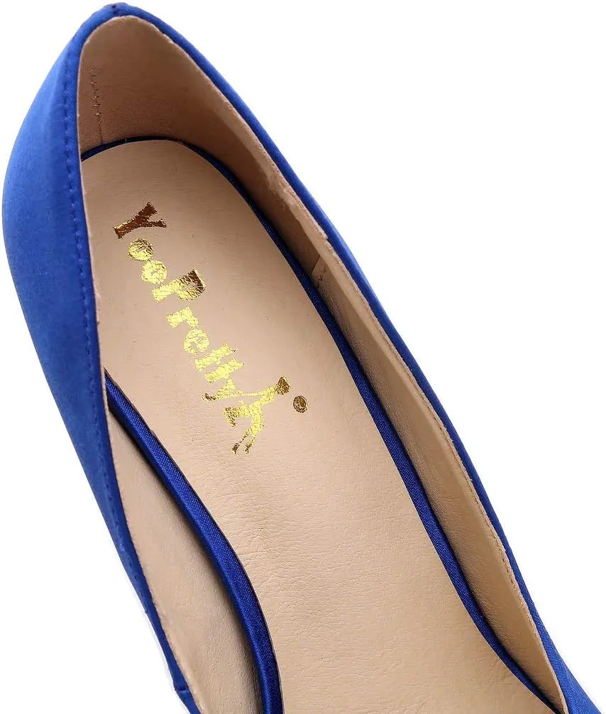 YooPrettyz Women Round Toe Wedding Pumps Platform Satin Stiletto Slip On Evening Heels