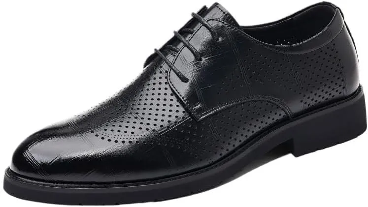 YZABEL Men's Lace-Up Pointed Toe Oxfords Dress Shoes, Stylish Flat Low Top Business Casual Shoes, Breathable Hollow Lightweight Comfortable for Formal and Everyday Wear