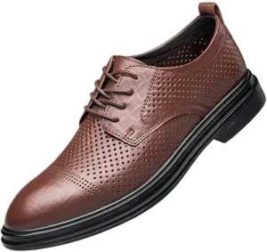 YZABEL Men's Leather Flat Lace Up Dress Oxford Shoes, Summer Pointed Toe Breathable Stylish Business Casual Shoes, Soft-Soled Non-Slip for Formal and Everyday Wear