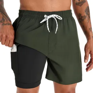 zeetoo Mens Swim Trunks with Compression Liner 5.5" Inseam Quick Dry Swim Shorts
