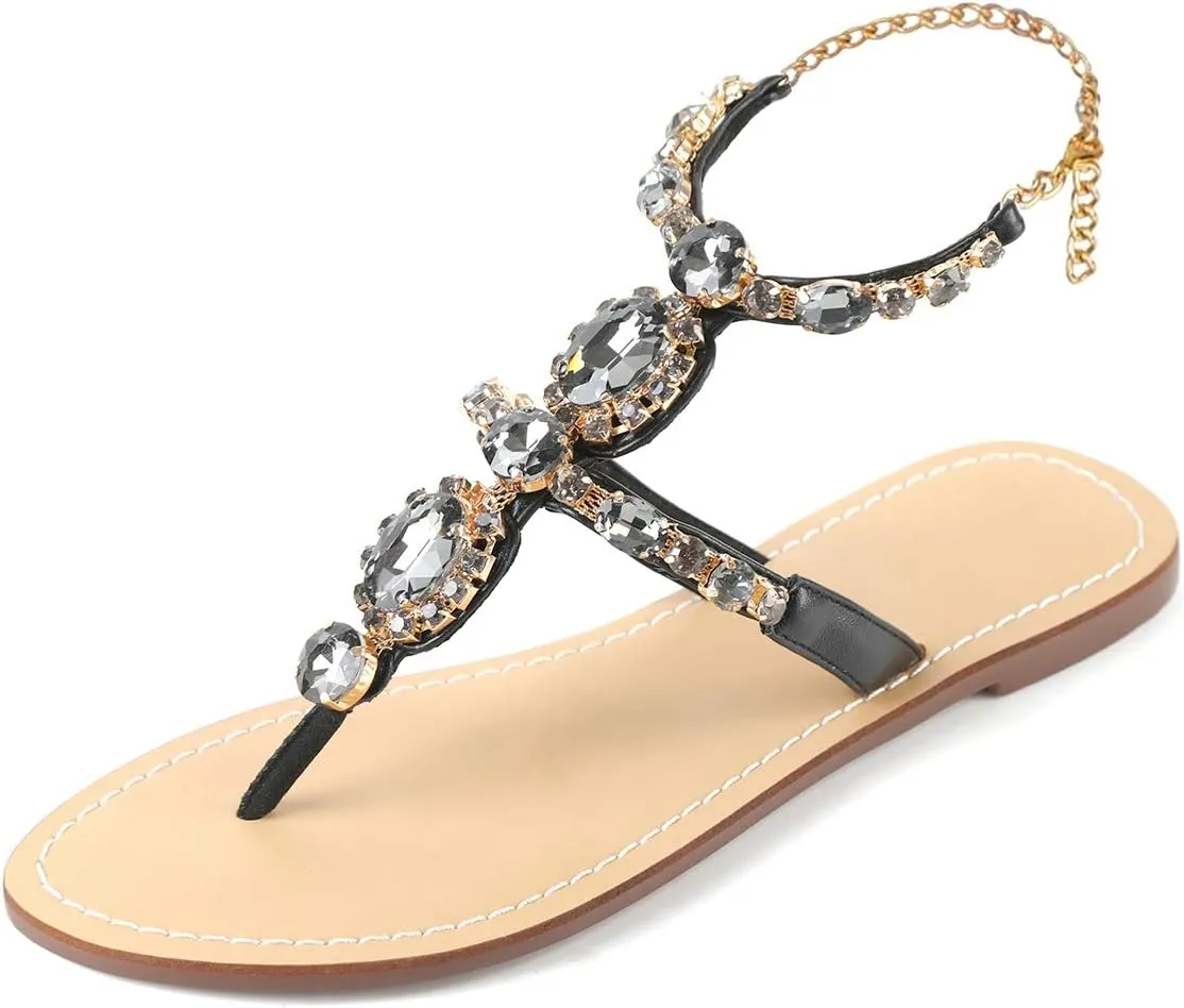 ZhuLinFeng Women'S Rhinestone Gladiator Sandals Flat Wedding Sandals Gem Pearl Sparkling Bridal Bridesmaid Sandals Blue Bohemian Sandals
