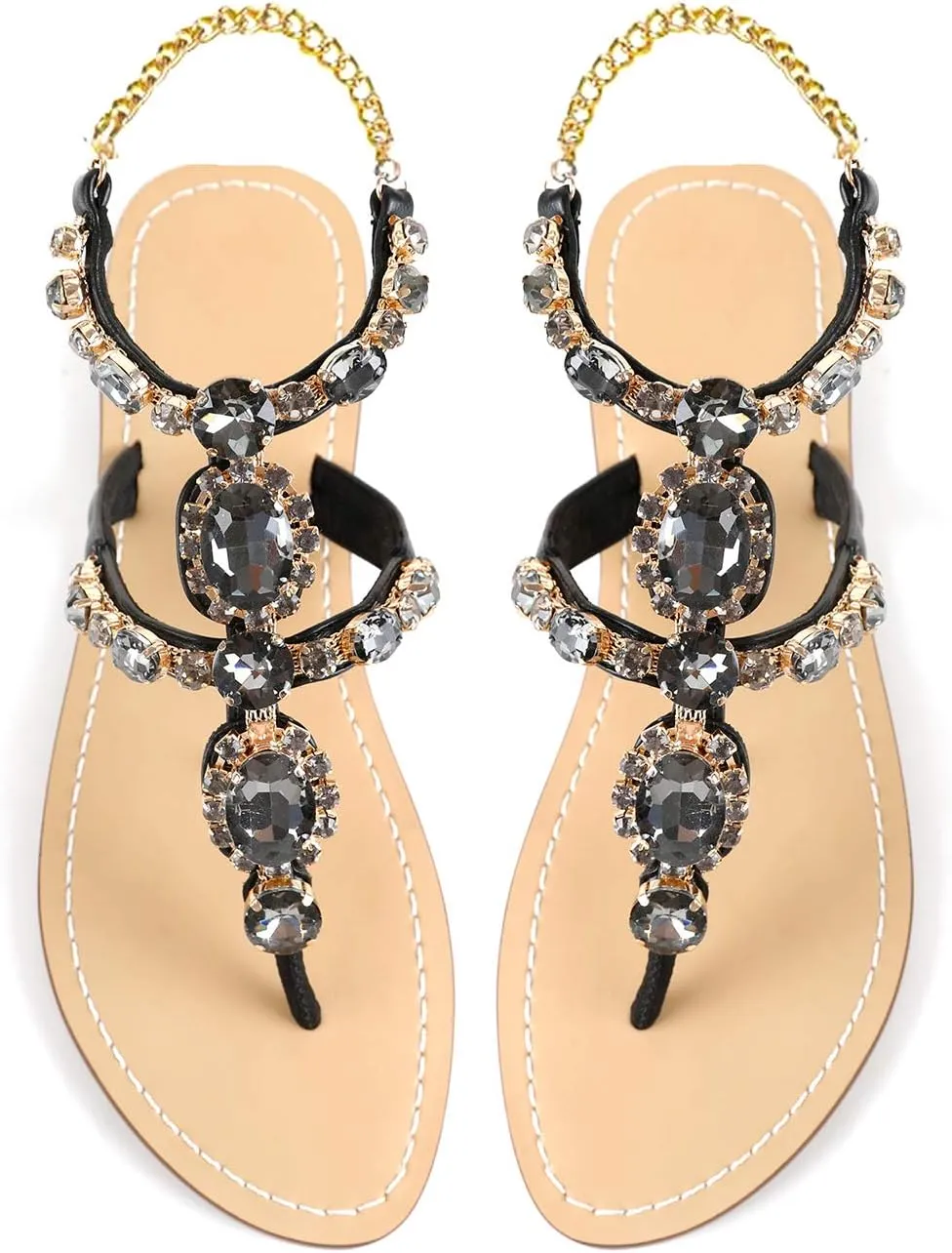 ZhuLinFeng Women'S Rhinestone Gladiator Sandals Flat Wedding Sandals Gem Pearl Sparkling Bridal Bridesmaid Sandals Blue Bohemian Sandals